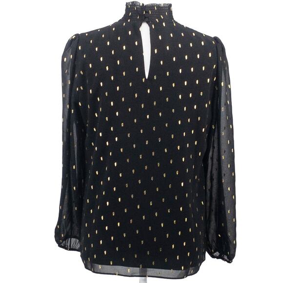 WHBM Black & Gold Foil Dash Mock Neck Sheer Sleeve Blouse Small - Picture 3 of 16